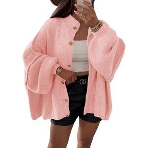 Women's Pink Oversized Cardigans Button Down Chunky Fall Sweater Coats